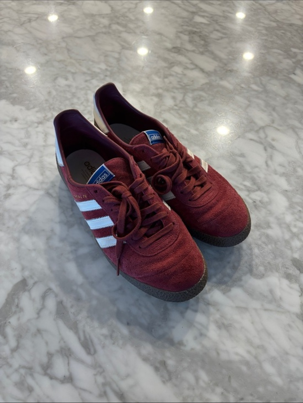 adidas Men's Burgundy Suede Sneakers with White Stripes